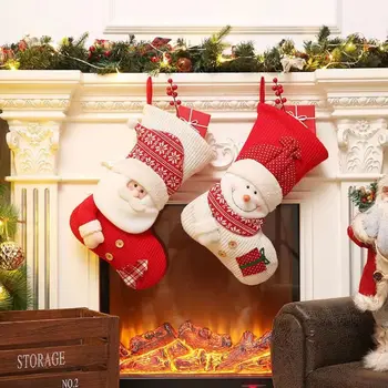 Голям Коледен Отглеждане Нов Дядо Коледа Е Червен Бял Декор На Камината Чорапи Декорация На Дома, Възли Коледни Подаръчни Торбички