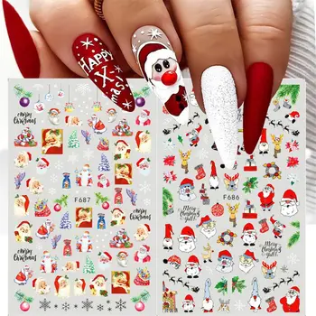 Декорация за маникюр HEALLOR Дядо Коледа 3D Зимата Нийл-арт Коледни стикери за нокти Снежинки Стикери за нокти