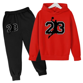 Детски дрехи за баскетбол № 23, комплект с качулка и штанами за момчета, палто за деца, есенна hoody за почивка с принтом за момичета 3-12 години