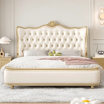 Европейската брачното легло, Луксозна Дървена Эстетичная Модерно легло за спалня, пълно хотелско обзавеждане за дома размер Queen Size Cama De Lujo Para Dormitorio