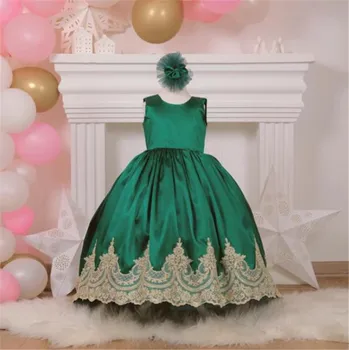 Елегантна рокля за момиче на Рожден Ден, Зелено атласное рокля за кръщенета, рокля за момичета, обличане на Малка принцеса, рокля за Първо причастие