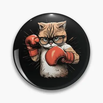Забавен Боксовия Котка В Червени Ръкавици Красиви Деца, Възрастни Софт Бутон На Жени Сладък Метална Икона Яка Карикатура Бижута Подарък Мода