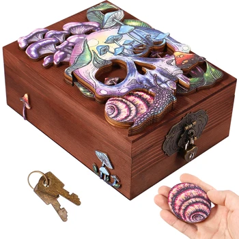 Ковчег за ключодържател със скрита череп, на Дървена ковчег за ключове с ключ, Декоративна Кутия за съхранение в готически стил, Персонализирано кутия за съхранение на съкровища