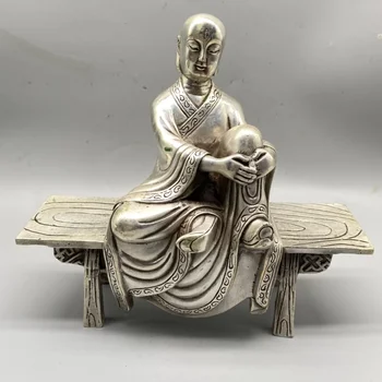 Колекция от произведения на изкуството на Стария Тибет Сребърен Буда, който седи на една пейка Скулптура, декорация за дома Антична Статуя на будизма Украшение