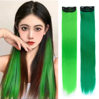 Корейски момиче от 55 см Розова шнола за коса разширения, 30 г Дебели права коса, невидимо натрупване, 2 бр. / опаковане. Външен перука