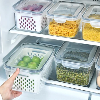 Кутия за съхранение на хладилника, за да Органайзер за хладилник, Кутии за пресни зеленчуци и плодове, Сливная количка, Контейнери за съхранение на багаж, Килер, Кухненски органайзер