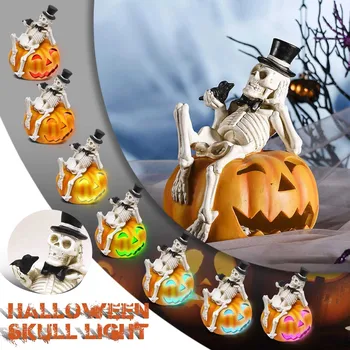Лампа във формата на тиква с виртуален скелет на човек на Хелоуин, украса за Хелоуин, Led лампа, Украшение във вид на черепи, тикви, Цветни светкавица, рана от смола.