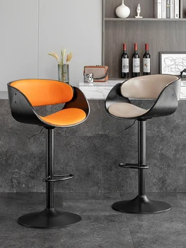 Луксозен високо столче, дизайнерски бар стол, подвижен въртящ се кожен бар стол, домашен модерен минималистичен стол бар на рецепцията.