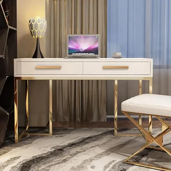 Луксозен прости маса в постмодерния стил, тоалетка от неръждаема стомана, компютърна маса от закалено стъкло, бюро