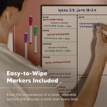 Магнитна дъска Календар за хладилник, планиране на хранене и списък с покупки за Бяла дъска - Дъска за бележки и семеен планер е Лесен за използване