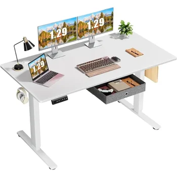 Маса със заседналия стойка Бяла рамка/Бял работно бюро с Ергономичен дизайн Подвижен плот Компютърно работно място за домашен офис