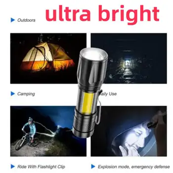 Мини Акумулаторна батерия led фенерче с мини-увеличение за нощуване на открито Силна лампа-фенер Водоустойчив Тактически led фенер Преносим