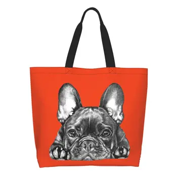 Множество чанта за пазаруване Frenchie Dog, френски булдог, женски холщовая чанта през рамо, миещи чанти за пазаруване на продукти.