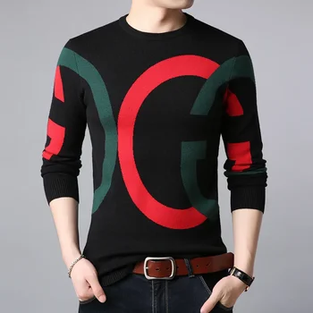 Модерен пуловер в корейски стил, Ново записване, есен-зима, Тънък Мъжки вязаный пуловер, пуловер за момчетата-тийнейджъри, мъжки пуловер с главни букви