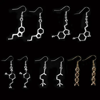 Модерни обеци с ДНК молекулите-допамин за жени, бижута с биологичен химикал серотонин, обеци-куки, подаръци за учители и ученици