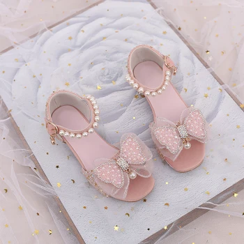 Модни летни сандали принцеса, дишаща детски обувки с перли и кристали за деца, момичета, в стил детска розово banta