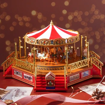 Музикалното ковчег голям размер с въртящи се винтажной каруселью с led подсветка, подарък за неговите момичета за рожден Ден и Коледа