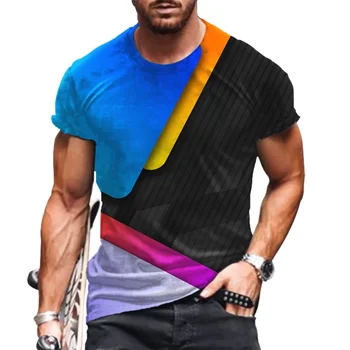 Мъжка тениска с 3D-принтом, къси ръкави, ежедневни риза с кръгло деколте, летен модерен стил, творчески дизайн, индивидуалност, риза голям размер