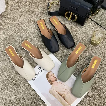 Ниски дамски обувки, дамски чехли със затворени пръсти, луксозни пързалки 2023 година, дизайнерски квадратна момиче, Рим, основна тъкан, токчета-копытца, каучук Spr