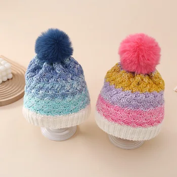 Нова скъпа детска шапчица с помпоном, шапки, меки топли възли шапки за момчета и момичета, капор, зимни, есенни шапки за бебета