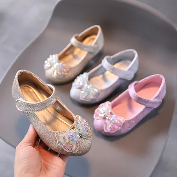 Обувки за момичета, обувки на висок ток, детски обувки за момичета, кристални обувки, кожени обувки на принцесата, детски обувки, обувки с пеперуда