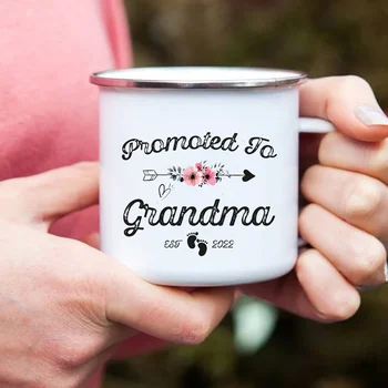 Обявяват кафеена чаша с баба принтом, чаши за напитки, мляко, сок, какао, реколта емайлирани чаши, чаши за рожден Ден, Ден на майката, баба Подаръци