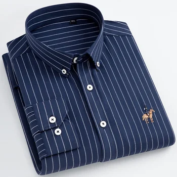 Оксфорд класическа риза в райе, мъжка риза с дълги ръкави, Гъвкави Бизнес офис Ежедневни модерна риза, за социален живот, мъжки дрехи