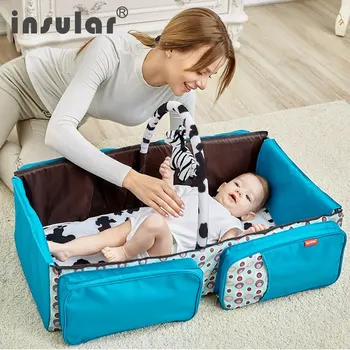 Остров Многофункционална чанта за бебешки памперси, бебешко креватче, сгъваема кошче за новородено, чанта за свободни мама на малко дете