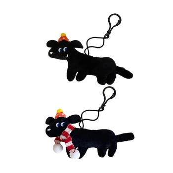 Плюшено мече ключодържател с черно куче, cartoony кученце, ключодържател, чанта, раница, окачване