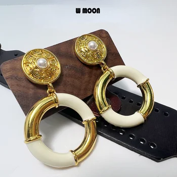 Ретро обици с двоен пръстен от 18-каратово злато, покрити с лесен емайл Обици Ins Обеци в стил Харбър за жени в тенденция 2023 година
