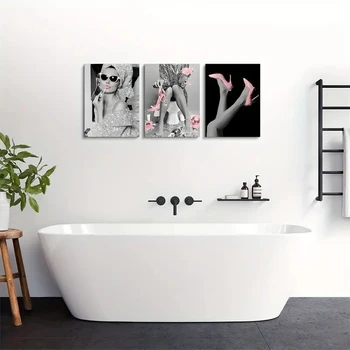 Розови Дамски картини, платно, Плакат на Абстрактното Изкуство на стената на висок ток, Модни Картина за баня, Естетичен Начало Декор