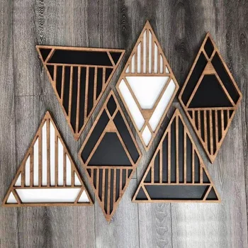 Ромбовидные диаманти и триъгълни дървени плакети Декор на стените в бохемски стил 