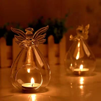 Свещник за чаена свещ Angel Стъкло, декорация за дома партита, поставки за съхранение на свещници