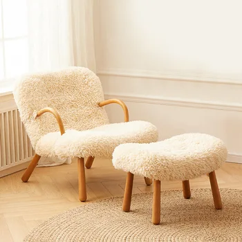 Скандинавски Мързелив Диван-стол, Едноспален диван за дома почивка, Дълбоко стол от вълна от овце, Масив, дърво, Малък апартамент