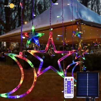 Слънчеви led гирлянди, Венец със Звездите и Луната, USB лампа за пердета, Приказни светлини, Сватба в градина, Коледен Сватбен декор