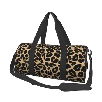 Спортна чанта с леопардовым принтом, традиционните цветове, Преносими спортни чанти с животни, Голям багаж, изработени по поръчка чанта за фитнес в ретро стил за мъже