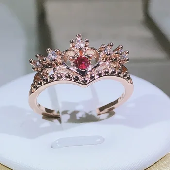 Сребро Проба 925, Луксозна Короната на принцеса, Синьо, Лилаво Червен Циркон, Пръстен от розово злато за жени, Модни Годежни пръстени, бижута