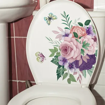 Стикер на тоалетна във формата на цвете, пеперуда, цветна водоустойчива декоративна стикер, капака на тоалетната чиния, самоклеящееся и преносимо украса за тоалетна