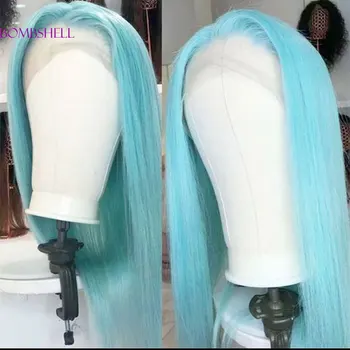 Страхотен Скай-Синята бомба, директни синтетични перуки на дантели 13X4, Бесклеевые косата от висококачествени термоустойчиви влакна, за жени cosplay