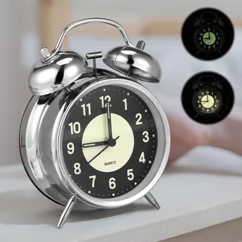 Супер Силен alarm clock 4-инчов Метален Двоен Събуждане по телефона с Ночником Ретро Нощни Часове Безшумен Настолен Будилник