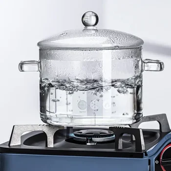 Тенджера за супа от устойчиви на топлина стъкло, прозрачен тенджера за супа и бульон, домакински стъклена купа, Кухненски прибори, индукционная газова печка