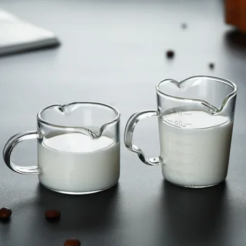 Топлоустойчива млечни стомни с двойно гърло обем 75 мл, малка Стъклена чаша за мляко, чаша за еспресо, Стъклена чаша за обмен на мляко, чаши за кафе