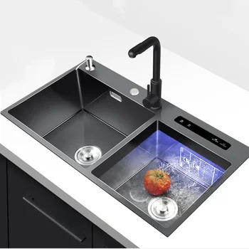 Ултразвукова умна мивка Многофункционална маса кухненска мивка мивка от неръждаема стомана Умна мивка за плодове и зеленчуци