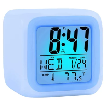 Цифров пътен часовник с аларма за момче и момиче в спалнята, малки настолни нощни часове, показване на време и дата, led нощна светлина с функция повторение