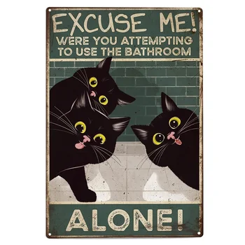 Черните котки Скъпа лидице знак Баня Съжалявам Сте се опитали да използвате метална знак за баня Метален декор на стената Правоъгълник