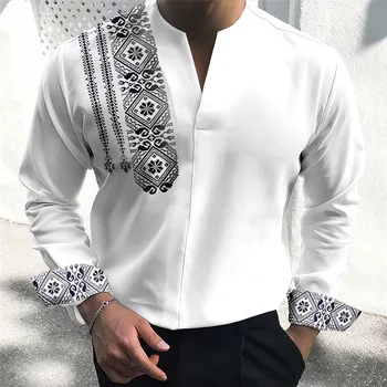 Чисто нов пролетно-есенен мъжки Свободен уличен топ с принтом с дълъг ръкав, мъжки ежедневни риза с копчета с ревери, модни проста офис блуза