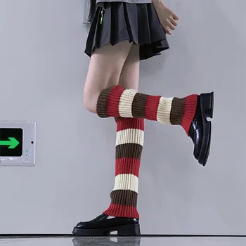 Шарени Топло за краката на Коледните Топло Червено-зелен цвят, калъф за краката, терлици за телета JK, Японски Уличен Пълнител за отглеждане в стил хип-хоп
